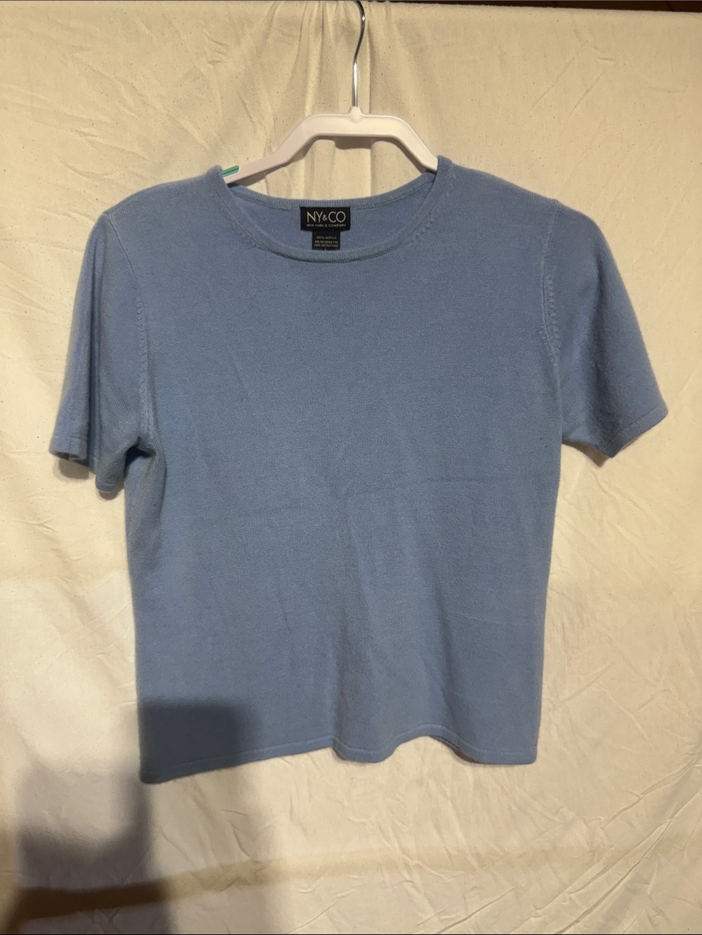 New York & Company Pastel Blue Short Sleeve Crewneck Top